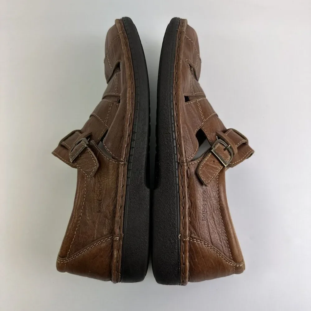Josef Seibel Fisherman Flat Sandal Closed Toe Brown Leather Buckle 43‎ US 9.5-10